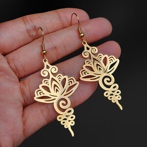 Stainless Steel Lotus Boho Earrings Dangle Jewelry Boheme Gold